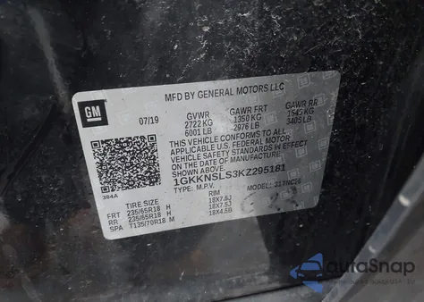 2019 GMC Acadia Sle-2 z USA, uszkodzony, nr VIN 1GKKNSLS3KZ295181